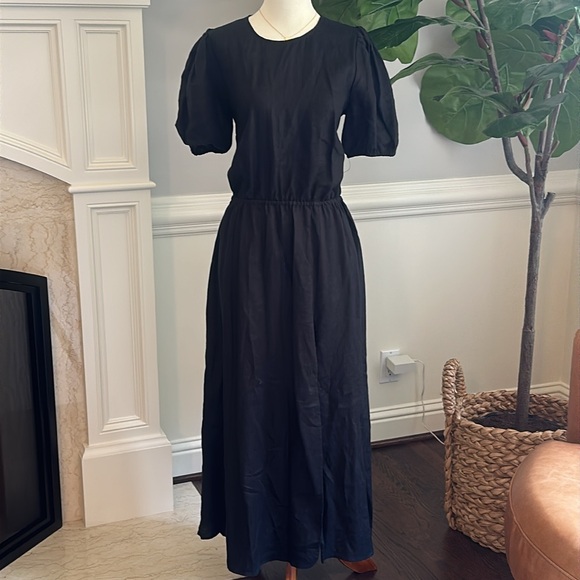 Reformation Anneliese Linen Midi Maxi Puff Sleeve Tie Open Back Dress - Picture 5 of 8